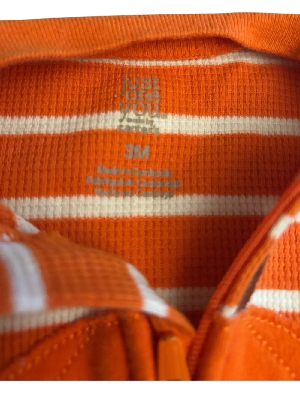 Carter’s | Orange & White Striped PUMPKIN 3 MO Onsie | Baby’s First Halloween